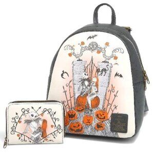 Loungefly‎ Nightmare Before Christmas Jack & Sally Graveyard Backpack & Wallet
